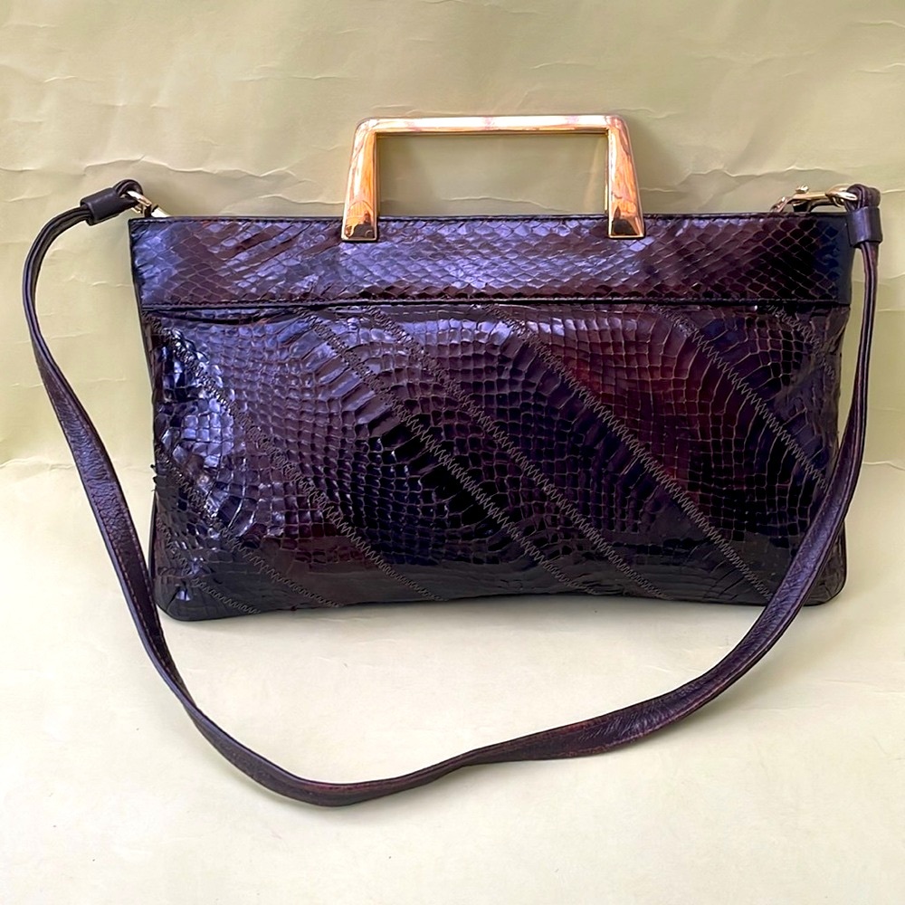 Vintage reddish brown/gold snake skin purse